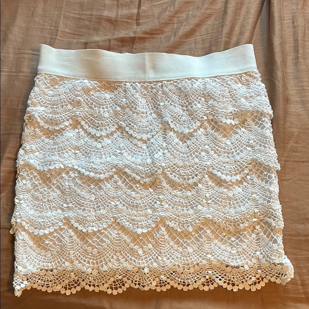 Bethany Mota White Lace Mini Pencil Skirt